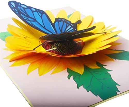 Napraforgó -, Pillangó Pop up Card, 3D Tavaszi Papír Kártya Üdvözlés, gyönyörű, Egyedi Ajándék Minden Alkalomra, Születésnap,