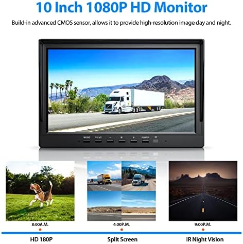 ZEROXCLUB 10 HD Biztonsági Kamera Rendszer, Készlet, Loop Felvétel Nagy Monitor Vezetékes Visszapillantó Kamera, IR, éjjellátó, Vízálló Fényképezőgép
