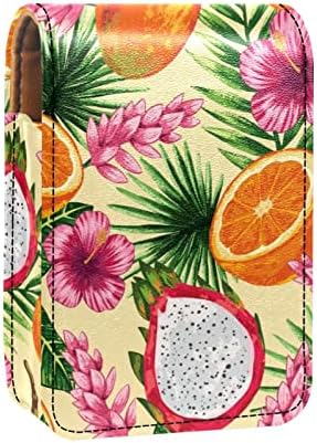 Trópusi Virág, Dragon Fruit Narancs Kis Hordozható Pu Bőr Rúzs Smink Kozmetikai Rúzs Szervező Rúzs, Táska, Tükör