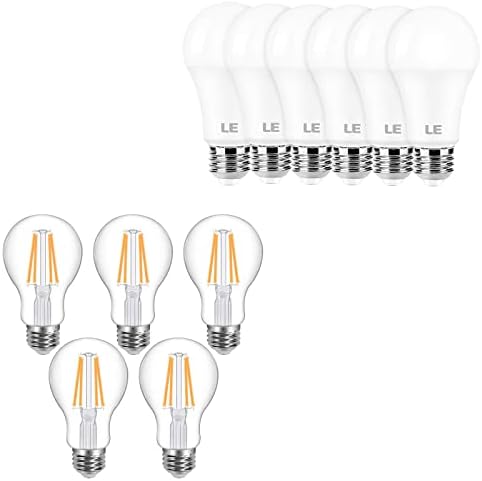 Csomag – 2 Elem: 6-Pack LED Izzók 100W Egyenértékű, Napfény, Fehér & 5-Pack Vintage Szabályozható LED Izzók,7.5 W 800LM,