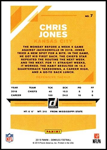 2019 Donruss 7 Chris Jones NM-MT Kansas City Chiefs Hivatalosan Engedélyezett NFL Labdarúgó-Trading Card