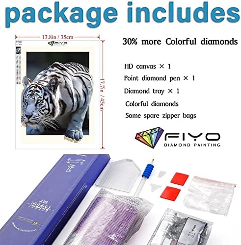FIYO 5D Gyémánt Festmény Készletek Teljes Fúró Gyémánt Hímzés, keresztszemes Állat a Tigris Művészeti Kézműves lakberendezés Ajándék 12x16Inch(Fehér