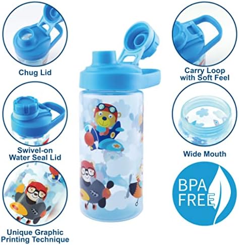Koohot 15oz Gyerekek Ivóvíz Üveg - BPA Mentes, Flip Szalma Kap, Carry Hurok, Chat Fedél, Széles Száj, Könnyű, szivárgásmentes,