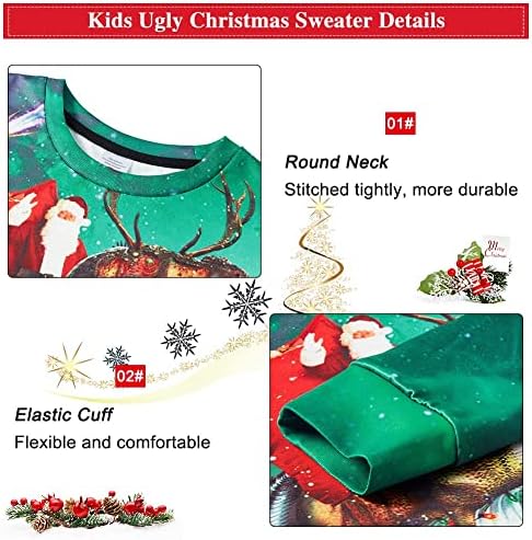 Lovekider Gyerekek Csúnya Karácsonyi Pulóver, Póló, Vicces 3D Xmas Pulóver Pulóver Fleece Belső Méret 4-16