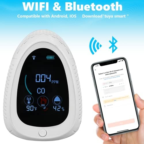 GELTTULU Smart Wi-Fi CO-Mérő, Szén-Monoxid Érzékelő, adatrögzítő | Gyors, Pontos, 0-999PPM Riasztás | Asztali & Falra Szerelhető | Otthon,