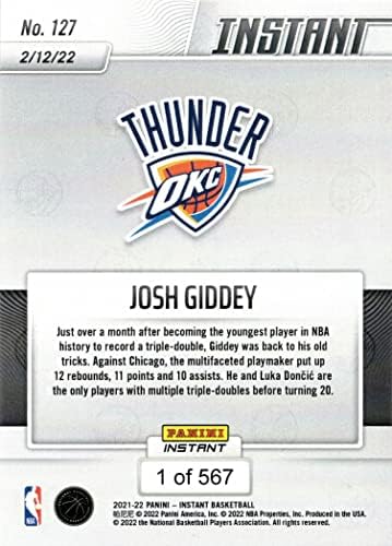 2021-22 Panini Azonnali Kosárlabda 127 Josh Giddey Újonc Kártya Thunder - Csak 567 készült!