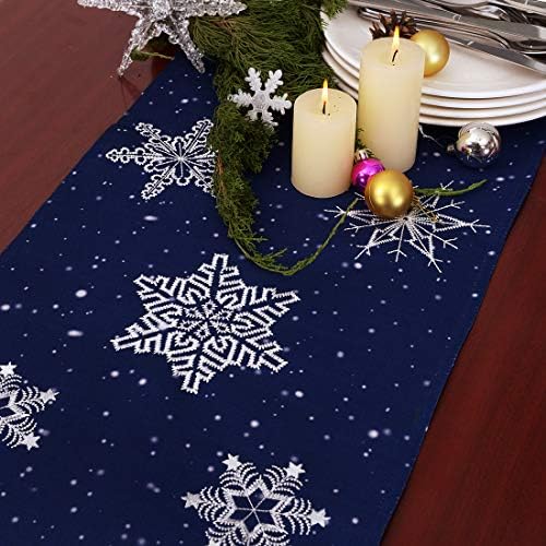 Simhomsen Hímzett Hópelyhek asztali Futó a Karácsonyi Ünnepek (sötétkék, 14 × 69 Cm)