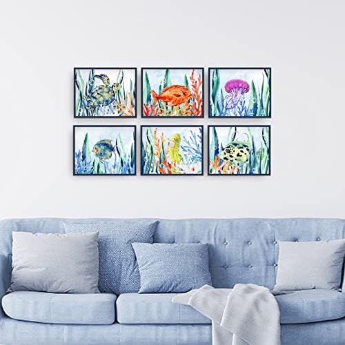 ORIGACH Készlet 6 Alatt A Tengeri Állatok Fal Művészi Nyomatok Tengeri Élet Akvarell Festmény Óceán Óvoda Rajz Víz alatti Élet Fali