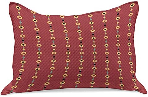 Ambesonne Kulturális Kötött Paplan Pillowcover, Absztrakt Körök Formák Népi Gyöngyök, Mint Alakzatok Függőleges Csíkok, Standard