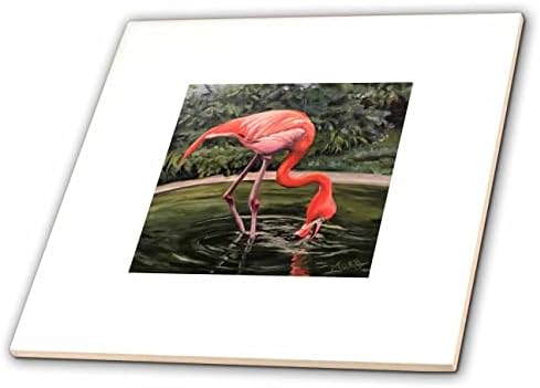 3dRose Kép a Rózsaszín Flamingó Zöld Tó Ivóvíz Festmény - Csempe (ct-372062-3)