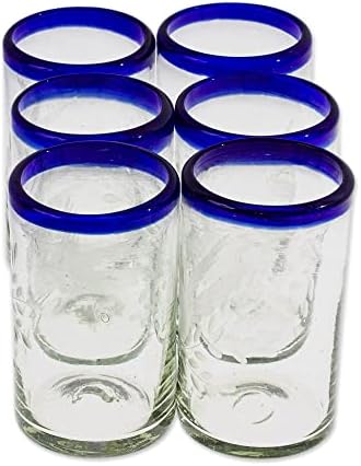 Kézi Készítésű Fúvott Üveg Poharat Szett (6) Kék