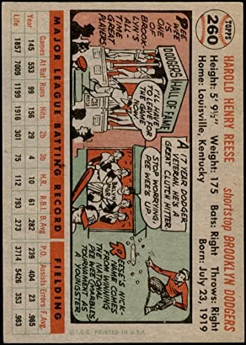 1956 Topps 260 Pee Wee Reese Brooklyn Dodgers (Baseball Kártya) NM Dodgers