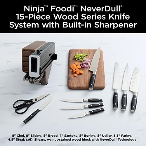 Ninja K52015 Foodi NeverDull 15 Darab Prémium Kés Rendszer, Fa, Sorozat, Tömb, német Rozsdamentes Acél & B39010 Foodi NeverStick