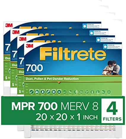 Filtrete 20x20x1 Levegő Szűrő MPR 700 MERV 8, Por, Pollen, & Pet Szőr, 4-Pack (pontos méretek 19.88x19.88x0.78)
