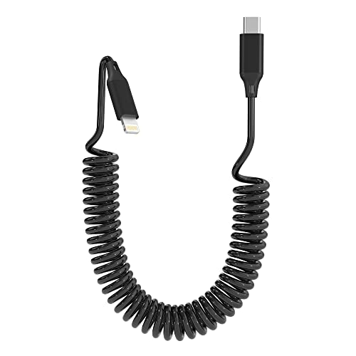 Bawanfa Tekercselt USB-C-Lightning Kábel - Mpi-Tanúsítvánnyal rendelkező Visszahúzható USB-C iPhone Kábel - Rövid Töltési Kábel az Autó Kompatibilis
