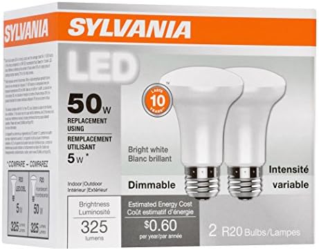 SYLVANIA R20 LED Izzó, 50W Egyenértékű Hatékony 5W, 10 Év, Szabályozható, 325 Lumen, Fényes, Fehér - 2 Csomag (78030)