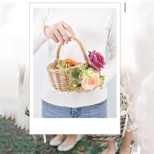 Rattan Kosár Virág kézzel készített Rusztikus Gyönyörű Virág Lány Kosár Kezelni az Esküvő Fotó Kellékek