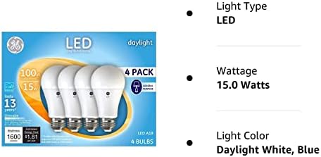 GE Nappal 100 Watt Helyettesítő LED Izzók, Általános Célú, Kékes Fehér Izzók 4 Csomag (Nappali, 4 Csomag)