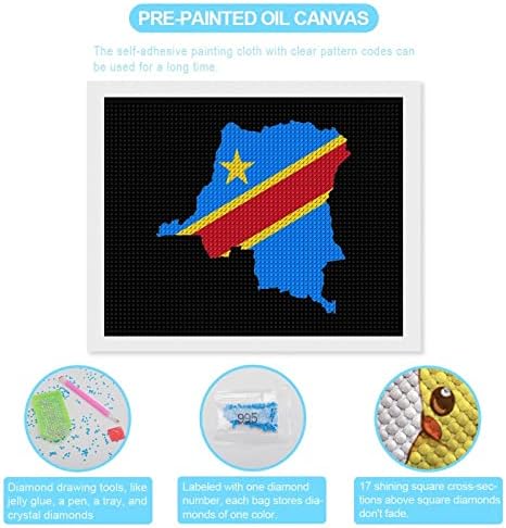 Kongó Zászló Térkép Gyémánt Festmény Készletek 5D DIY Teljes Gyakorlat Strasszos Művészeti Fali Dekor, hogy a Felnőttek 16x20