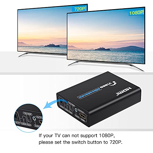 MISOTT RCA-s-video-HDMI Átalakító, RCA s-video, HDMI Adapter Kompozit CVBS RCA AV HDMI Átalakító, RCA vagy s-video + R/L Audio HDMI