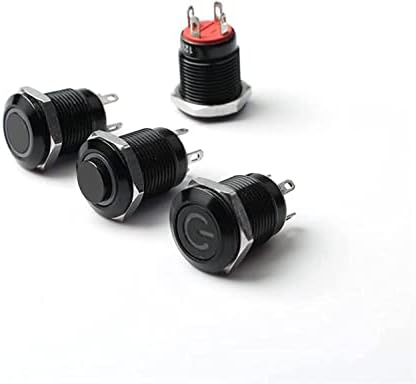 BKUANE 12mm Vízálló Oxidált Fekete Fém Gomb, Kapcsoló, LED-es Lámpa Pillanatnyi Reteszelés PC hálózati Kapcsoló 3V 5V 6V 12V 24V-os