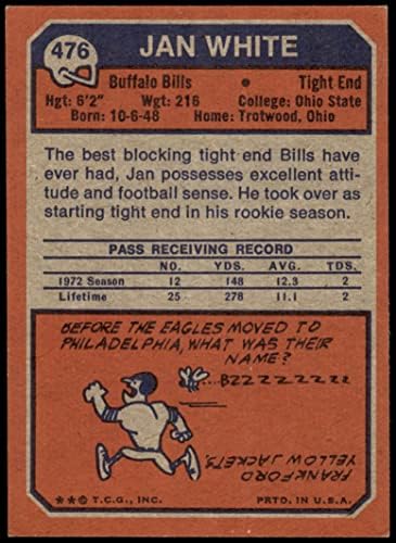 1973 Topps 476 Jan White Buffalo Bills (Foci Kártya) NM+ Számlák Ohio St.