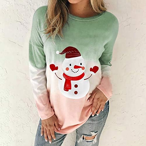 Női Nyakkendő Festék Melegítő Felsők Aranyos Karácsonyi Hóember Nyomtatás Pulóver Felső Alkalmi Hosszú Ujjú Tunika Blúz Plus Size