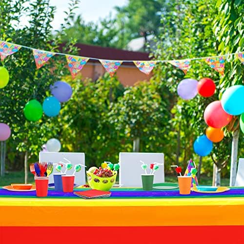 ADXCO 169 Db Rainbow Party Kellékek Közé tartozik Színes Papír Tányérok, Csészék Szalvéta Villák, Kések, Kanalak Vízálló Asztalterítő