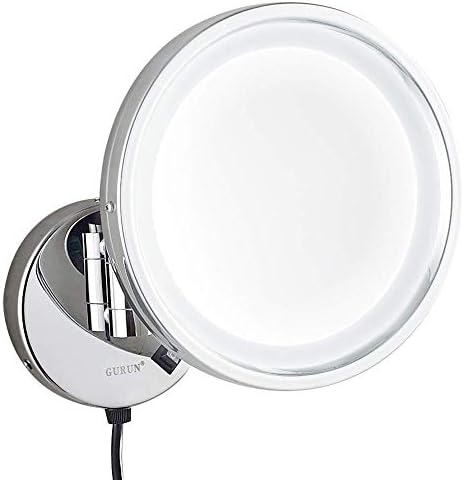GRUNI Falra Szerelt Smink Tükör,8.5 Hüvelyk Chrome Megvilágított Réz Összecsukható Fürdőszoba Hiúság Tükrök Egyoldalas Nagyítás