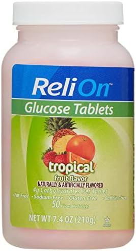 ReliOn Trópusi Gyümölcs, Szőlőcukor Csomag - 50 Gróf Üveg 10 Szám Utazási Cső - Energia Fellendítése a Diabetes Care + Luall Matrica (Trópusi)