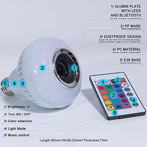AIDENOEY LED Zene Égőt, Beépített Bluetooth Hangszóró,E26 Bázis Vezeték nélküli Smart Villanykörte,Távirányítóval RGB Színek Módosítása Hangszóró