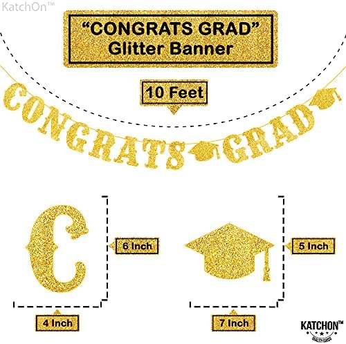 Arany Glitter Congrats Grad Banner 2023 - Nem DIY, 10 Láb, Csillogó Érettségi Garland Fekete Arany - 10 Méter, Nem DIY | Congrats Grad Banner