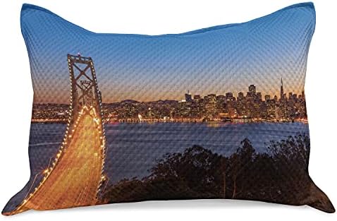 Lunarable Város Kötött Paplan Pillowcover, Bay Híd San Francisco, Kalifornia, USA Városi Mérnöki Mérföldkő a Nyomtatás, a Standard King Size