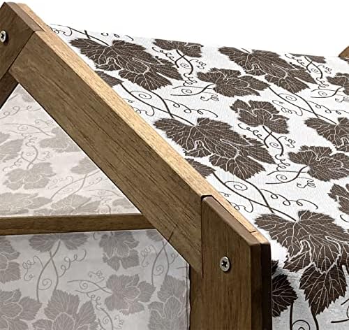Ambesonne Levelek Fából készült kutyaház, Folyamatos Szimmetrikus Részletes Levelek Göndör Leafstalk Minták Grafikus, Beltéri