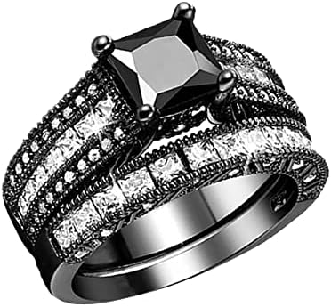 2023 Új 2 az 1-ben Női Klasszikus Fekete Gyémánt Eljegyzési Gyűrű jegygyűrű, Gyűrű Készlet Cserélhető Gyűrű (Fekete, 6)