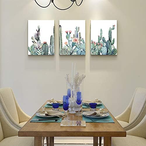 Vászon Wall Art a hálószoba, nappali, Vászon Nyomatok Mű fürdőszoba Fali Dekoráció Zöld növények, kaktusz virág akvarell festmény, 16 x 24 3