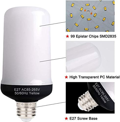 4 Pack LED Villogás Láng Hatású Izzó, Szimulált Tűz Reális Pislákoló Izzók, E26 6W 4 Világítási Mód Emuláció/Gravitációs Érzékelő/Általános/Légzés,