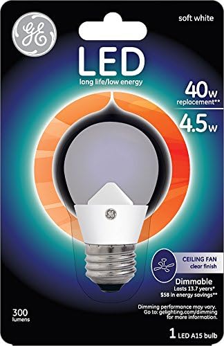 A GE Lighting 89987 LED 4.5-w-300-Lumen Szabályozható A15 Mennyezeti Ventilátor Izzó Közepes Alap, Világos, 1 Csomag