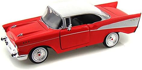 Fröccsöntött Autó & Display Esetben Csomag - 1957 Chevrolet Belair, Piros - Motormax 73228-1/24 Skála Fröccsöntött Modell
