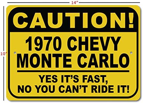 1970 70-es Chevy Monte Carlo Figyelem Gyors Autó Alá, Fém Újszerű Jele, Barlang Fali Dekor, Garázs Jel - 10x14 cm