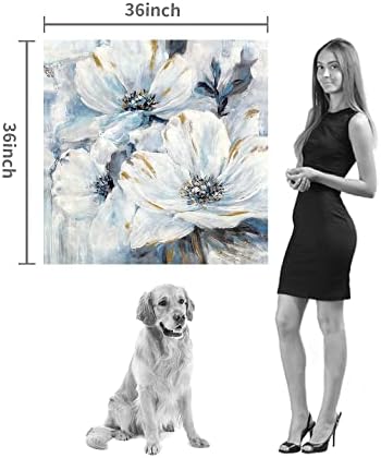 A Wall Art a Vásznon Kék Virág: Nappali Absztrakt Fehér Liliom Virág Festmény Nagy Botanikus Virág Mintás Nyomatok Modern Minimalista