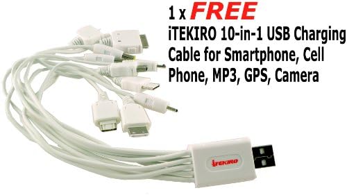 iTEKIRO Fali DC Autó Akkumulátor Töltő Készlet Panasonic DMC-FX01EB-W + iTEKIRO 10-in-1 USB Töltő Kábel