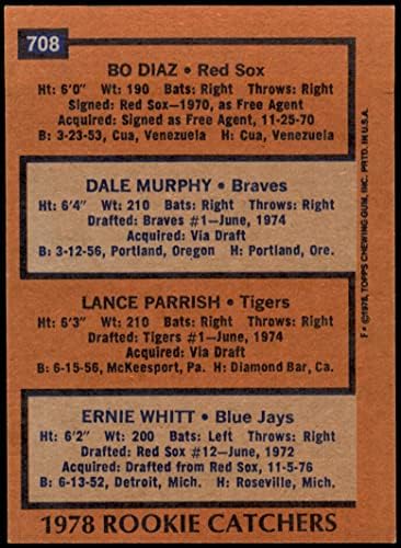 1978 Topps 708 Újonc Rögzítők Dale Murphy/Bo Diaz/Lance Parrish/Ernie Whitt Red Sox/Bátrabbak/Tigris/Blue Jays (Baseball Kártya) NM Red