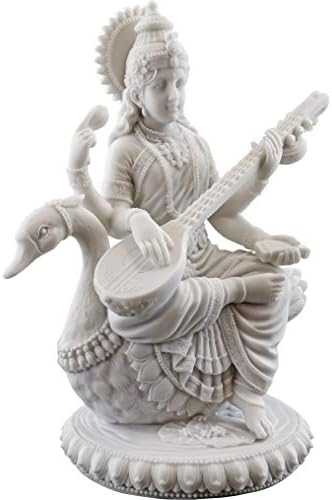 Top Gyűjtemény 8 H 7 W Saraswati a Hattyú Szobrot Fehér Márvány Befejezni - Hindu Istennő Tudás Szobor