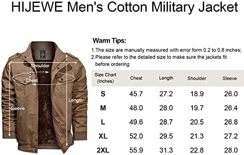 HIJEWE Férfi Téli Katonai Kabát Pamut Sűrűsödik Multi-Pocket Bombázó Mező Outwear Gyapjú Rakomány Kabátok, Alkalmi Kabát