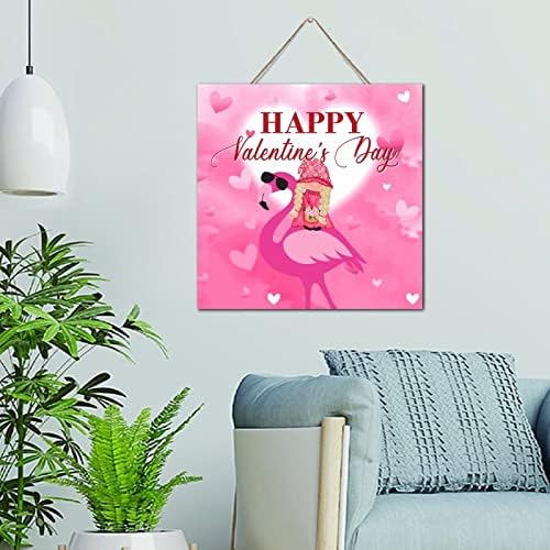 Lógó Tábla Dekoráció Letelepedett a Fa Alá Flamingo Gnome Valentin Nap Motivációs Wall Art Wood Emléktábla Alá 12x12 Inch Piros Szív