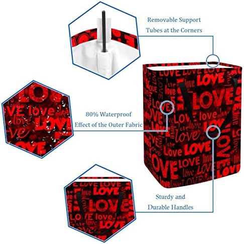 A szerelem Doodle Minta Piros Nyomtatás Összecsukható Szennyesben, 60L Vízálló Szennyes Kosarat Mosás Bin Ruhák, Játékok Tárolására Kollégiumi