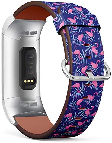 Kompatibilis a Fitbit Felelős 3/3 SE - Bőr Karkötő Karkötő Csere Kiegészítő Sáv (Tartalmazza Adapterek) - Rózsaszín Flamingó Madarak