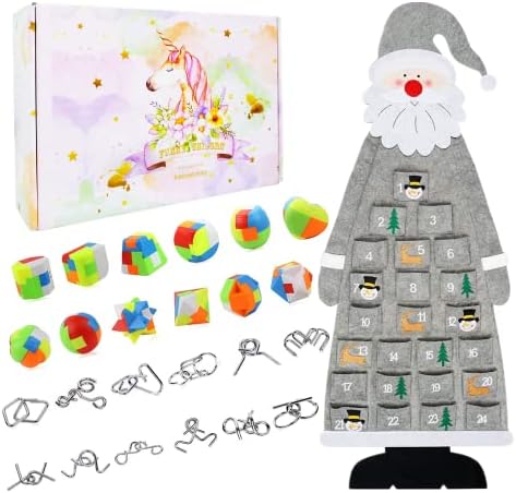 Puzzle Adventi Naptár 2021 a Gyerekek Felnőttek,24 db Fém Drót Puzzle Fidget Érzékszervi Játékok 3.7 ft Falra Santa Naptári Nap 24 Zsebbel Karácsonyi