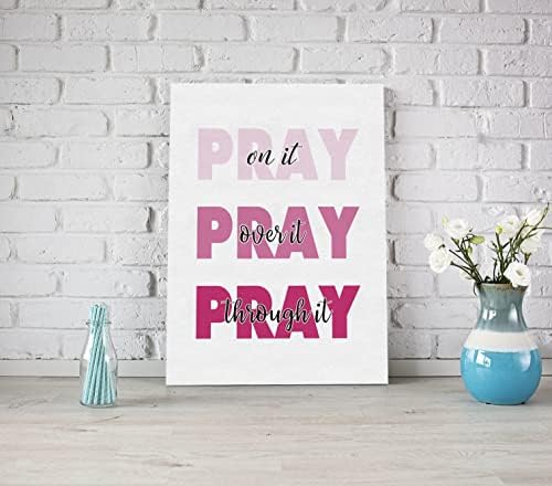 LiTiu Keresztény Idézetek Imádkozzon érte Imádkozni át Imádkozni át Ima Rózsaszín Keretes Wall Art a Vásznon Nyomatok Dekoráció, 11 × 14, Ima